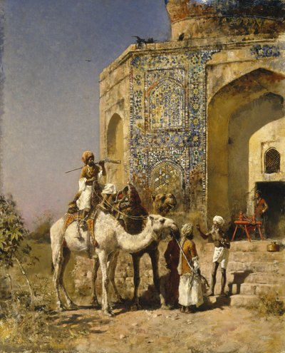 De oude blauw betegelde moskee buiten Delhi, India door Edwin Lord Weeks